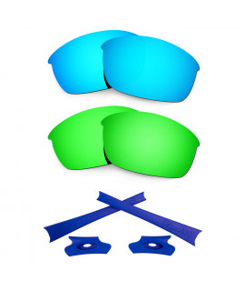 HKUCO For Oakley Flak Jacket Blue/Green Polarized Replacement Lenses And Dark Blue Earsocks Rubber Kit 