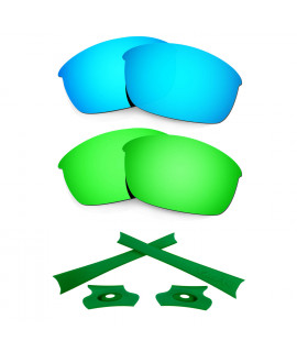 HKUCO For Oakley Flak Jacket Blue/Green Polarized Replacement Lenses And Green Earsocks Rubber Kit 