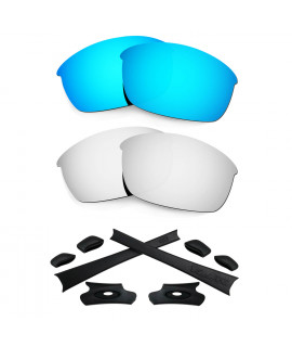 HKUCO For Oakley Flak Jacket Blue/Silver Polarized Replacement Lenses And Black Earsocks Rubber Kit 