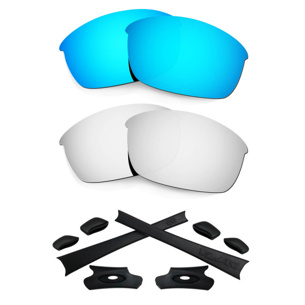 HKUCO For Oakley Flak Jacket Blue/Silver Polarized Replacement Lenses And Black Earsocks Rubber Kit 