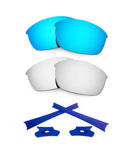 HKUCO For Oakley Flak Jacket Blue/Silver Polarized Replacement Lenses And Dark Blue Earsocks Rubber Kit 