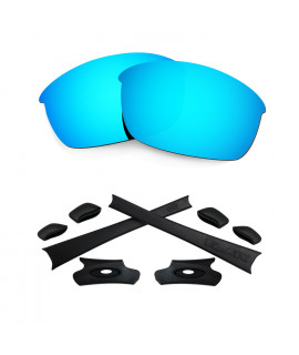 HKUCO For Oakley Flak Jacket Blue Polarized Replacement Lenses And Black Earsocks Rubber Kit 