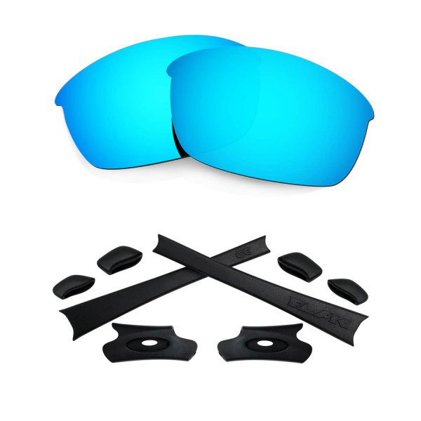 HKUCO For Oakley Flak Jacket Blue Polarized Replacement Lenses And Black Earsocks Rubber Kit 