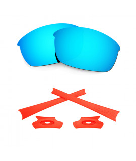 HKUCO For Oakley Flak Jacket Blue Polarized Replacement Lenses And Orange Earsocks Rubber Kit 