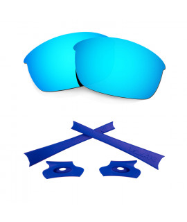 HKUCO For Oakley Flak Jacket Blue Polarized Replacement Lenses And Dark Blue Earsocks Rubber Kit 