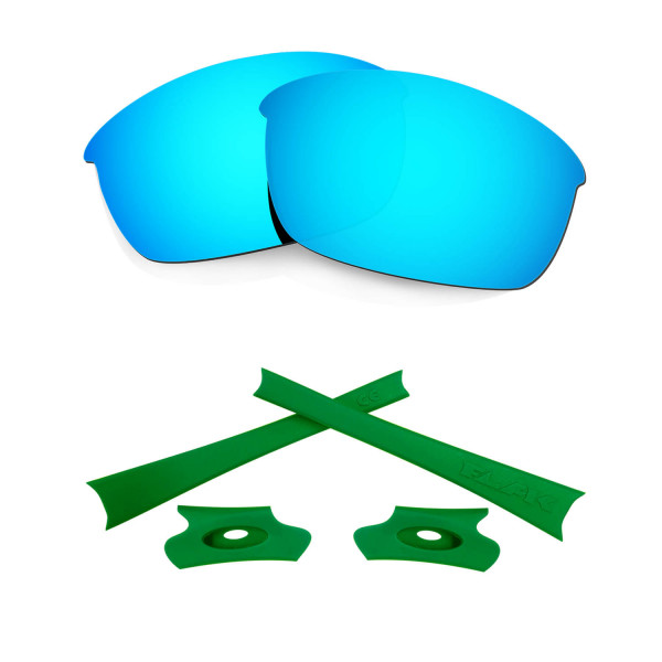 HKUCO For Oakley Flak Jacket Blue Polarized Replacement Lenses And Green Earsocks Rubber Kit 