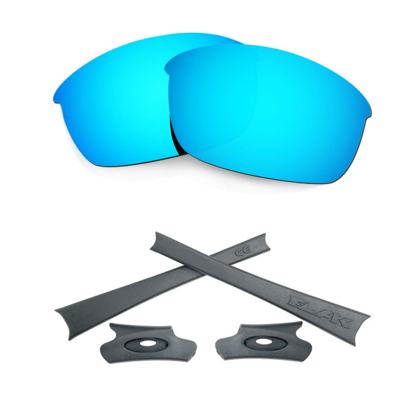 HKUCO For Oakley Flak Jacket Blue Polarized Replacement Lenses And Grey Earsocks Rubber Kit 