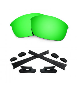 HKUCO For Oakley Flak Jacket Green Polarized Replacement Lenses And Black Earsocks Rubber Kit 