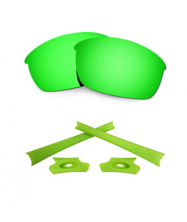 HKUCO For Oakley Flak Jacket Green Polarized Replacement Lenses And Light Green Earsocks Rubber Kit 