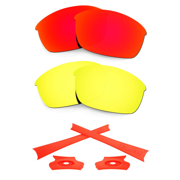 HKUCO For Oakley Flak Jacket Red/24K Gold Polarized Replacement Lenses And Orange Earsocks Rubber Kit 