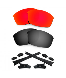 HKUCO For Oakley Flak Jacket Red/Black Polarized Replacement Lenses And Black Earsocks Rubber Kit 