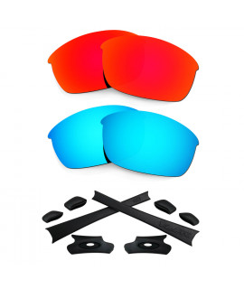 HKUCO For Oakley Flak Jacket Red/Blue Polarized Replacement Lenses And Black Earsocks Rubber Kit 