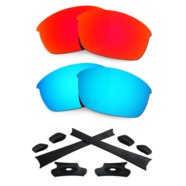 HKUCO For Oakley Flak Jacket Red/Blue Polarized Replacement Lenses And Black Earsocks Rubber Kit 