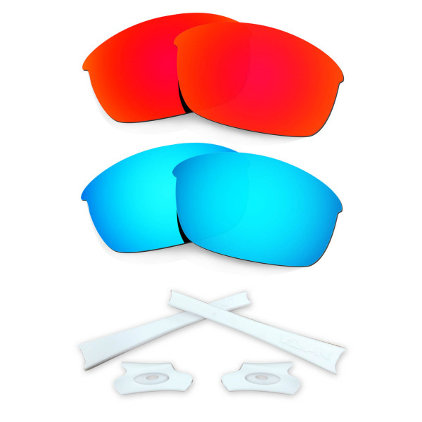 HKUCO Red/Blue Polarized Replacement Lenses and White Earsocks Rubber Kit For Oakley Flak Jacket Sunglasses
