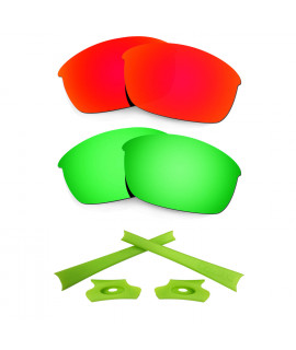 HKUCO For Oakley Flak Jacket Red/Green Polarized Replacement Lenses And Light Green Earsocks Rubber Kit 
