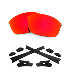 HKUCO For Oakley Flak Jacket Red Polarized Replacement Lenses And Black Earsocks Rubber Kit 