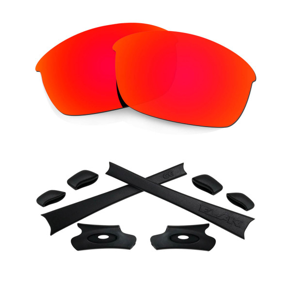 HKUCO For Oakley Flak Jacket Red Polarized Replacement Lenses And Black Earsocks Rubber Kit 