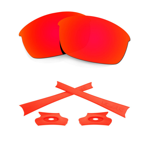 HKUCO For Oakley Flak Jacket Red Polarized Replacement Lenses And Orange Earsocks Rubber Kit 