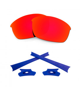 HKUCO For Oakley Flak Jacket Red Polarized Replacement Lenses And Dark Blue Earsocks Rubber Kit 