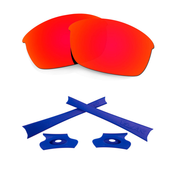 HKUCO For Oakley Flak Jacket Red Polarized Replacement Lenses And Dark Blue Earsocks Rubber Kit 