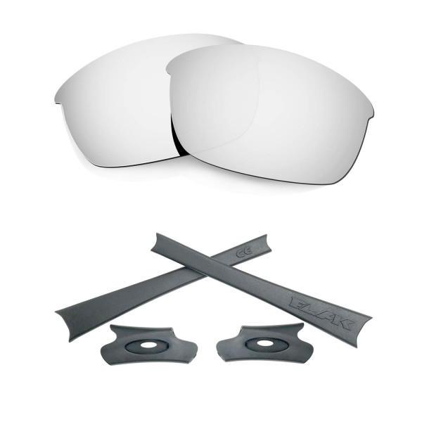 HKUCO For Oakley Flak Jacket Silver Polarized Replacement Lenses And Grey Earsocks Rubber Kit 