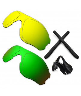 HKUCO For Oakley EVZero OO9308 24K Gold/Green Polarized Replacement Lenses And Black Earsocks Rubber Kit And Nose Pads
