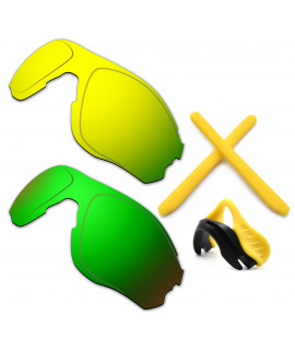 HKUCO For Oakley EVZero OO9308 24K Gold/Green Polarized Replacement Lenses And Yellow Earsocks Rubber Kit And Nose Pads