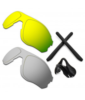 HKUCO For Oakley EVZero OO9308 24K Gold/Silver Polarized Replacement Lenses And Black Earsocks Rubber Kit And Nose Pads