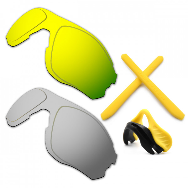 HKUCO For Oakley EVZero OO9308 24K Gold/Silver Polarized Replacement Lenses And Yellow Earsocks Rubber Kit And Nose Pads