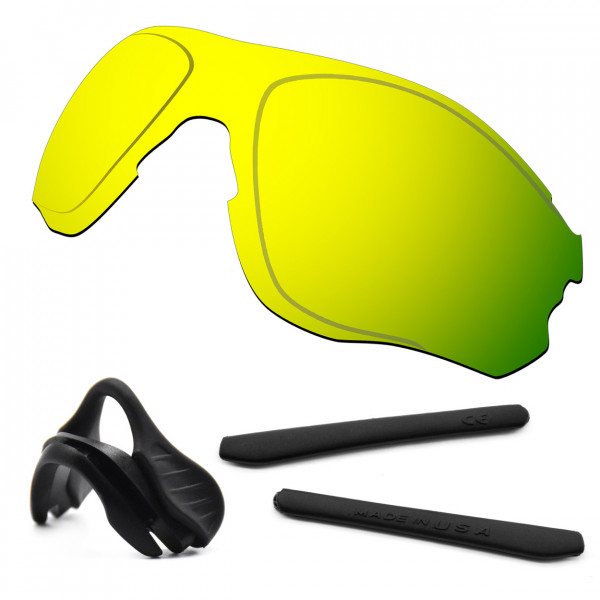 HKUCO For Oakley EVZero OO9308 24K Gold Polarized Replacement Lenses And Black Earsocks Rubber Kit And Nose Pads