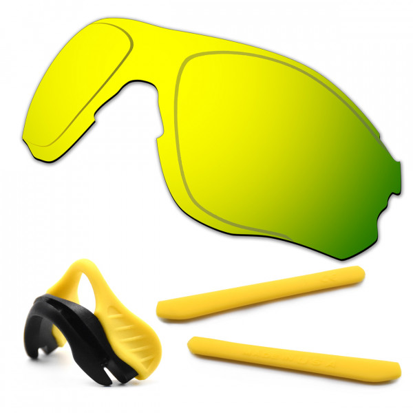 HKUCO For Oakley EVZero OO9308 24K Gold Polarized Replacement Lenses And Yellow Earsocks Rubber Kit And Nose Pads
