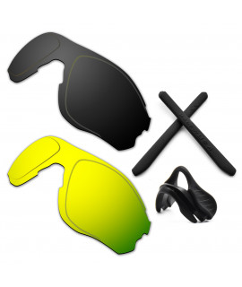 HKUCO For Oakley EVZero OO9308 Black/24K Gold Polarized Replacement Lenses And Black Earsocks Rubber Kit And Nose Pads
