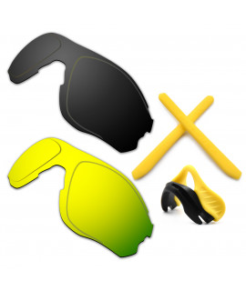 HKUCO For Oakley EVZero OO9308 Black/24K Gold Polarized Replacement Lenses And Yellow Earsocks Rubber Kit And Nose Pads