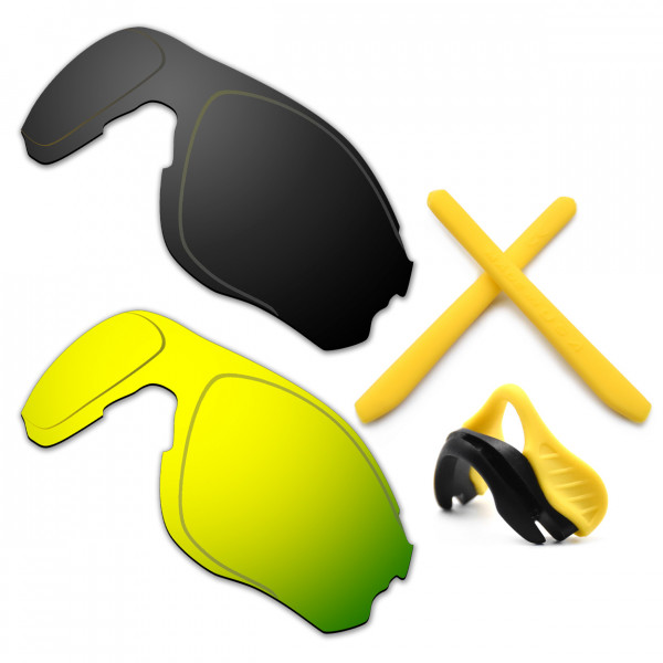 HKUCO For Oakley EVZero OO9308 Black/24K Gold Polarized Replacement Lenses And Yellow Earsocks Rubber Kit And Nose Pads