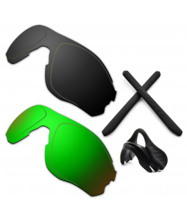 HKUCO For Oakley EVZero OO9308 Black/Green Polarized Replacement Lenses And Black Earsocks Rubber Kit And Nose Pads