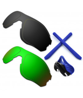 HKUCO For Oakley EVZero OO9308 Black/Green Polarized Replacement Lenses And Blue Earsocks Rubber Kit And Nose Pads
