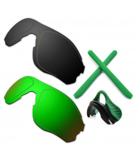 HKUCO For Oakley EVZero OO9308 Black/Green Polarized Replacement Lenses And Green Earsocks Rubber Kit And Nose Pads
