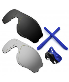 HKUCO For Oakley EVZero OO9308 Black/Silver Polarized Replacement Lenses And Blue Earsocks Rubber Kit And Nose Pads