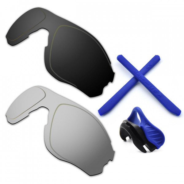 HKUCO For Oakley EVZero OO9308 Black/Silver Polarized Replacement Lenses And Blue Earsocks Rubber Kit And Nose Pads