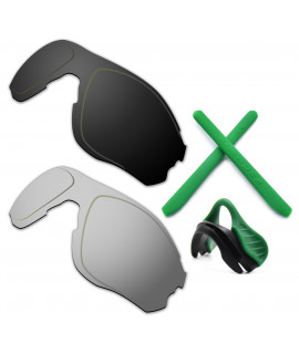 HKUCO For Oakley EVZero OO9308 Black/Silver Polarized Replacement Lenses And Green Earsocks Rubber Kit And Nose Pads