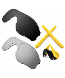 HKUCO For Oakley EVZero OO9308 Black/Silver Polarized Replacement Lenses And Yellow Earsocks Rubber Kit And Nose Pads