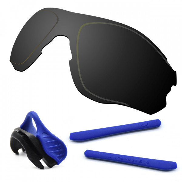 HKUCO For Oakley EVZero OO9308 Black Polarized Replacement Lenses And Blue Earsocks Rubber Kit And Nose Pads