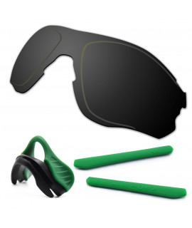 HKUCO For Oakley EVZero OO9308 Black Polarized Replacement Lenses And Green Earsocks Rubber Kit And Nose Pads