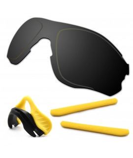 HKUCO For Oakley EVZero OO9308 Black Polarized Replacement Lenses And Yellow Earsocks Rubber Kit And Nose Pads