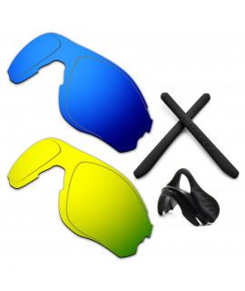 HKUCO For Oakley EVZero OO9308 Blue/24K Gold Polarized Replacement Lenses And Black Earsocks Rubber Kit And Nose Pads