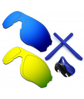 HKUCO For Oakley EVZero OO9308 Blue/24K Gold Polarized Replacement Lenses And Blue Earsocks Rubber Kit And Nose Pads