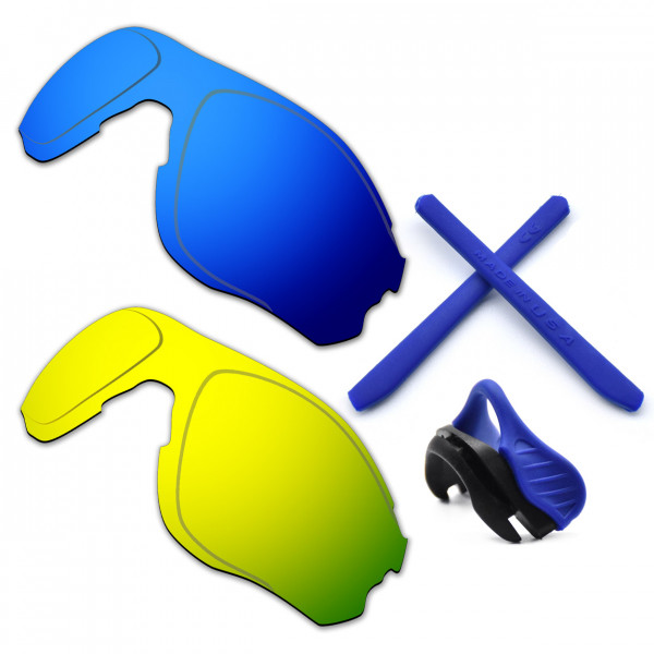 HKUCO For Oakley EVZero OO9308 Blue/24K Gold Polarized Replacement Lenses And Blue Earsocks Rubber Kit And Nose Pads