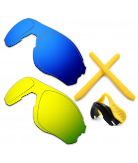 HKUCO For Oakley EVZero OO9308 Blue/24K Gold Polarized Replacement Lenses And Yellow Earsocks Rubber Kit And Nose Pads