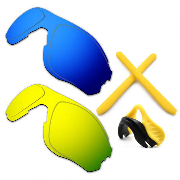 HKUCO For Oakley EVZero OO9308 Blue/24K Gold Polarized Replacement Lenses And Yellow Earsocks Rubber Kit And Nose Pads