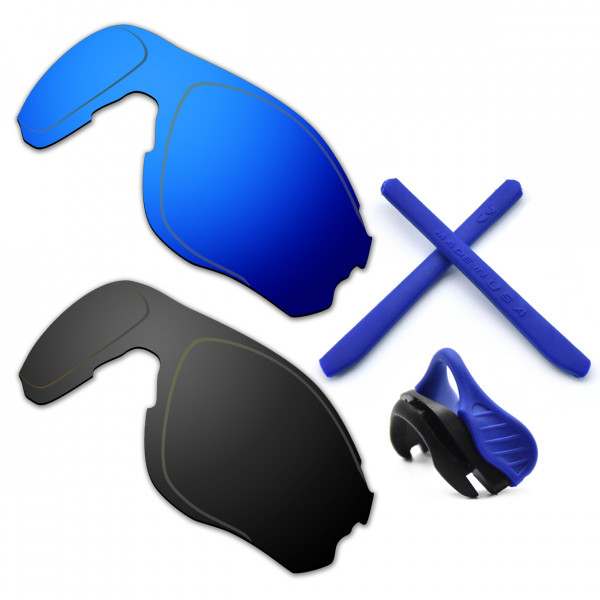 HKUCO For Oakley EVZero OO9308 Blue/Black Polarized Replacement Lenses And Blue Earsocks Rubber Kit And Nose Pads